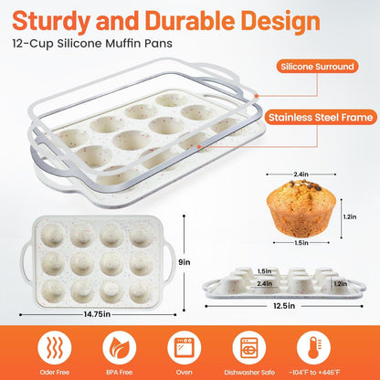 12-Cup Silicone Muffin Pan Set - Non-Stick