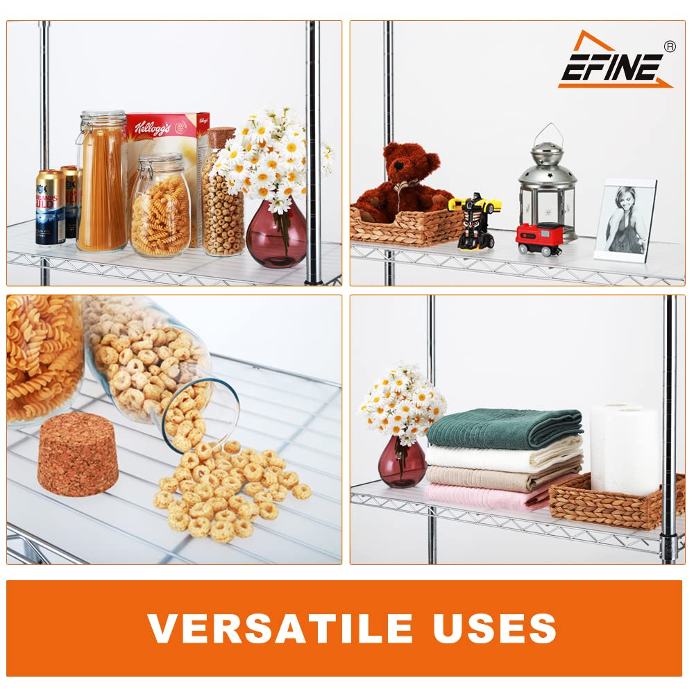 EFINE 2-Pack Chrome 5-Shelf Shelving Unit with 5-Shelf Liners, Adjustable, Metal Wire Shelves, 150lbs Loading Per Shelf, Shelving Units and Storage for Kitchen and Garage (30W x 14D x 60H)