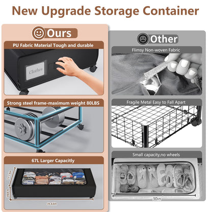 66L Under Bed Storage Organizer with Wheels