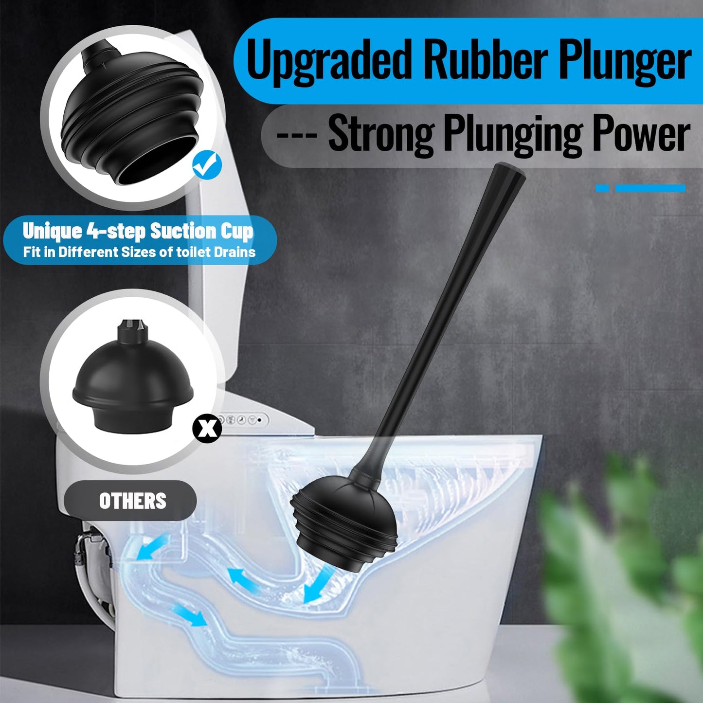 Toilet Plunger and Brush Set, 2 in 1 Heavy-Duty Toilet Brush and Holder Set, Black Toilet Plunger with Holder and Toilet Bowl Brush and Holder for Bathroom, Compact Toilet Bowl Brush and Plunger Set