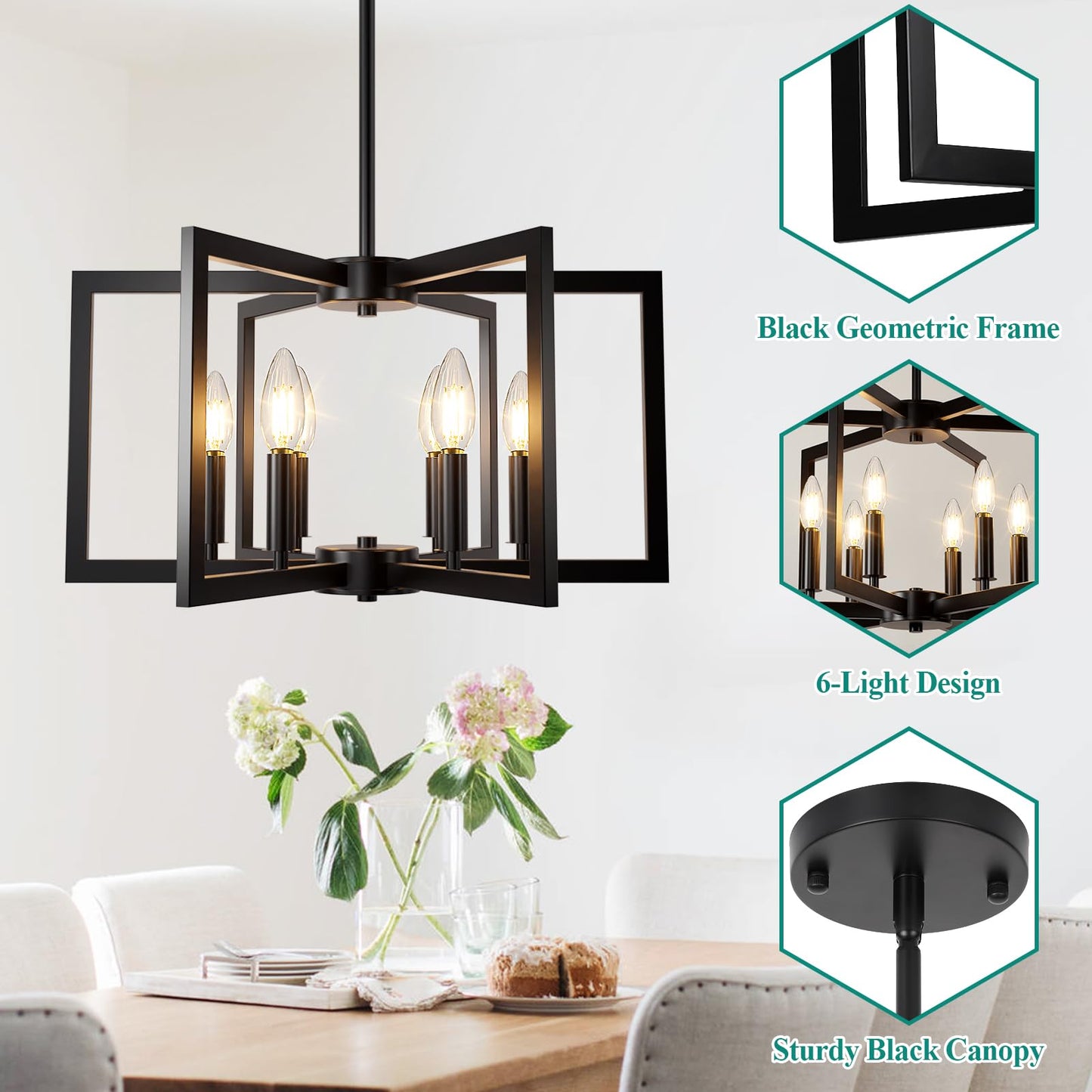 6-Light Geometric Chandelier for Dining Room