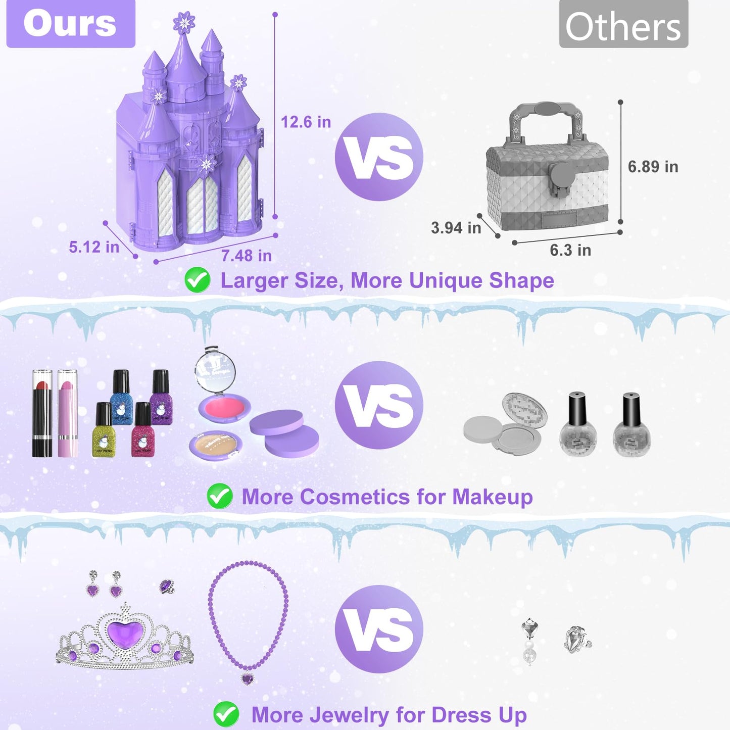 PERRYHOME Kids Makeup Kit for Girl 52 Pcs Frozen Castle Toys for Girls, Safe & Non-Toxic & Washable Little Girl Makeup Set, Toddler Girl Toy Christmas & Birthday Girl Gift for 3-12 (Purple)