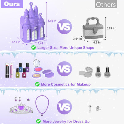 PERRYHOME Kids Makeup Kit for Girl 52 Pcs Frozen Castle Toys for Girls, Safe & Non-Toxic & Washable Little Girl Makeup Set, Toddler Girl Toy Christmas & Birthday Girl Gift for 3-12 (Purple)