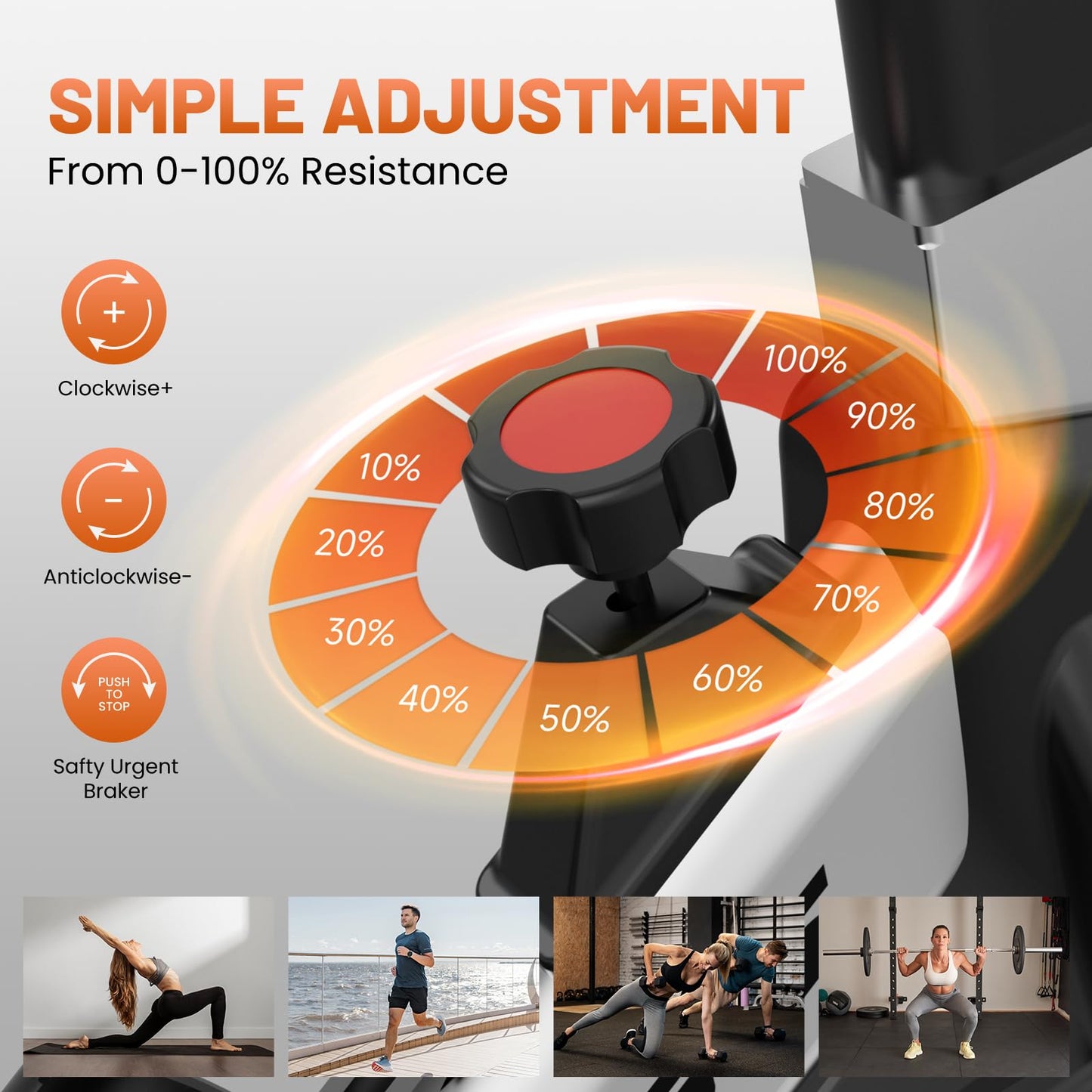 Exercise Bike, Stationary Bikes for Home Gym,Workout Bike With Belt Drive,Indoor Cycling Bike With Digital Display & Comfortable Seat Cushion,Silver Orange-C
