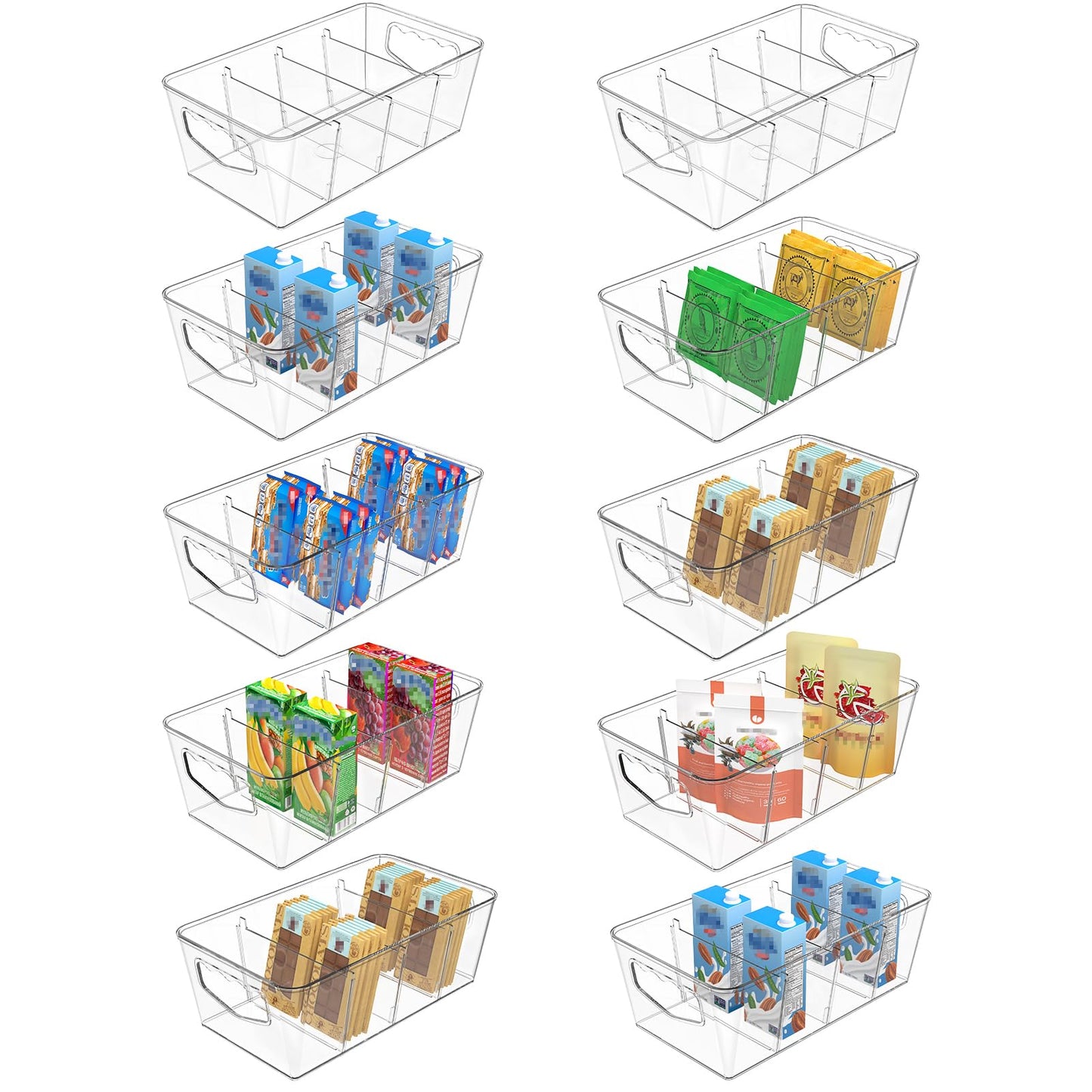 SPACEKEEPER Clear Storage Bins with Removable Dividers