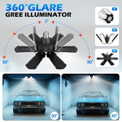 Unenrui Garage Light-2 Pack, 40W 18000LM 6500K LED Shop Lights with 6+1 Adjusted Panels for Workshop, Garage, Basemen Led Ceiling Lamp for Home Users - Screw-in E26/E27 110V