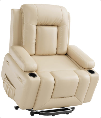 Oversized Wide Power Lift Recliner Chair - Heat and Massage, Faux PU Leather Lift Recliner Chair for the Elderly, Adjustable Back and Legs, Designed for the Elderly and People with mobility impaired