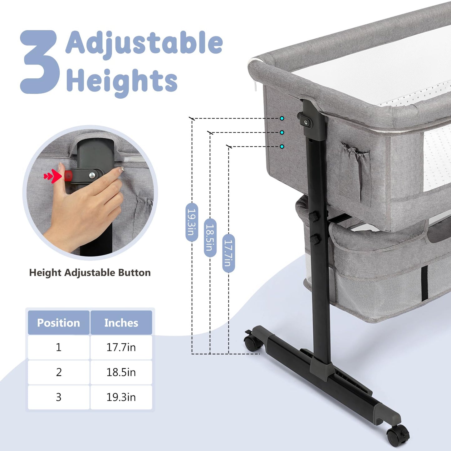 3 in 1 Adjustable Baby Bassinet with Rocking Mode