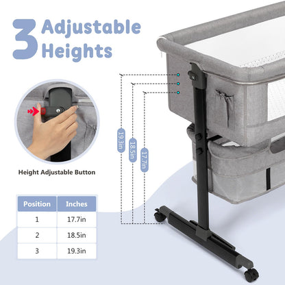 3 in 1 Adjustable Baby Bassinet with Rocking Mode