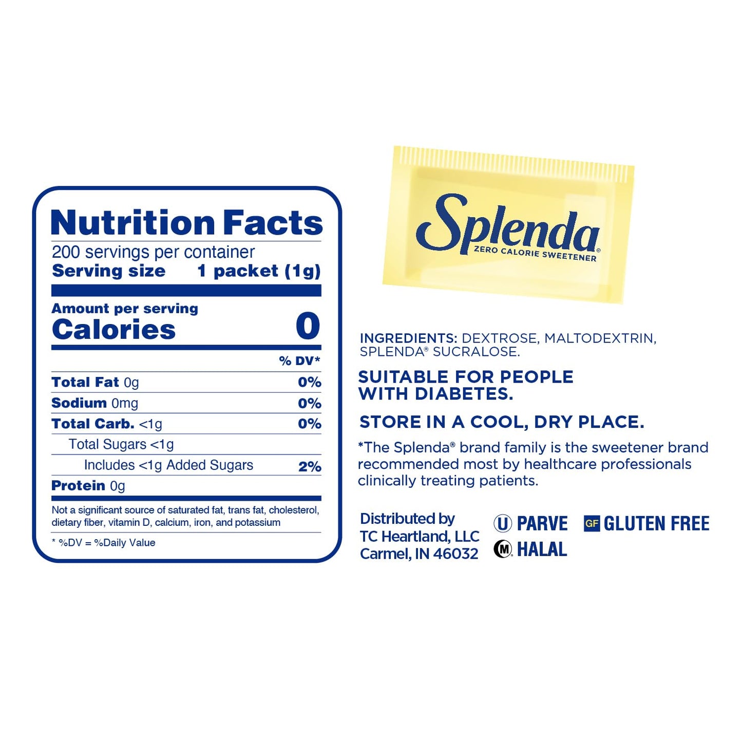 SPLENDA Zero Calorie Sweetener Packets, 200 Count