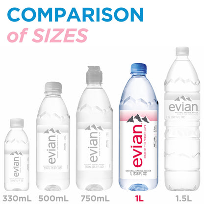 Evian Natural Spring Water, 1L, 12-Pack