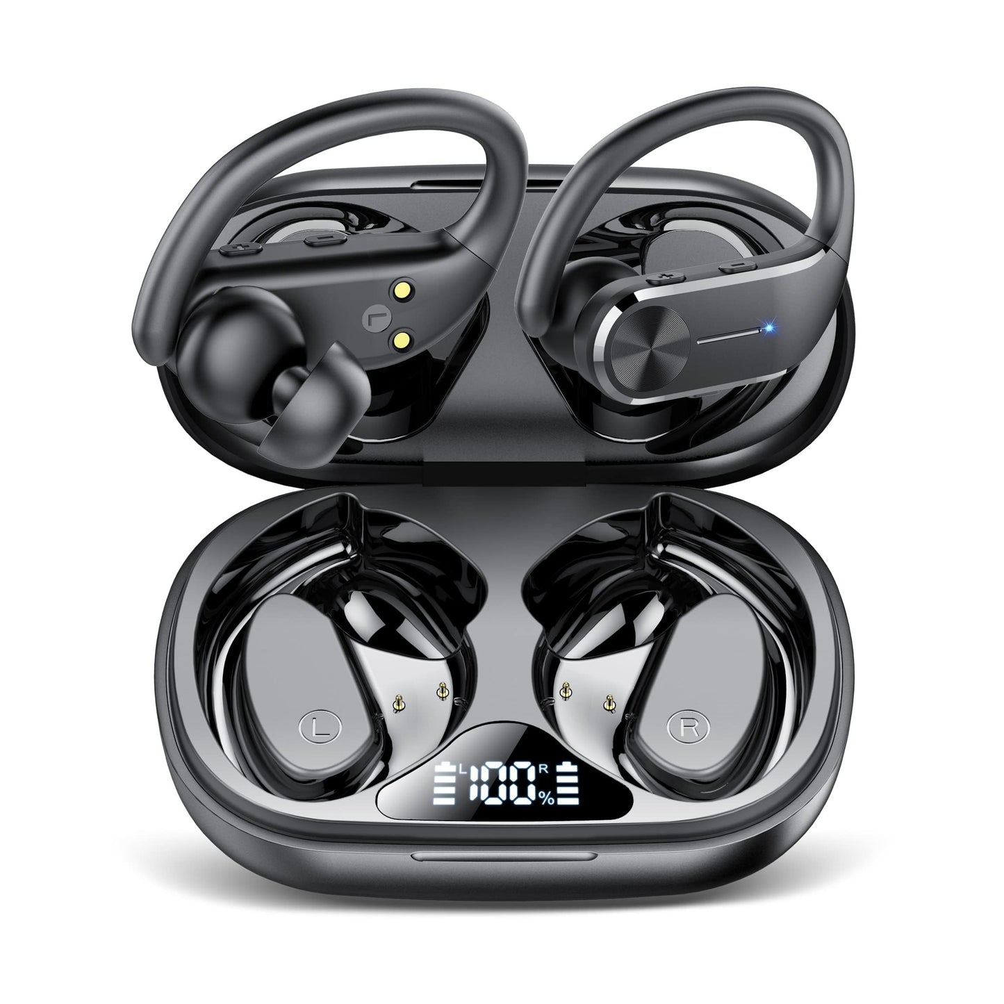 UPDATE: DEAD! Ear buds Wireless Bluetooth Earbuds Sports 2024 NEW Earhooks Headphones Bluetooth 5.3 Earphones 58H Playtime IP8 Waterproof Powerful Bass over ear Headphones with LED Display Usb C for Gym/Running