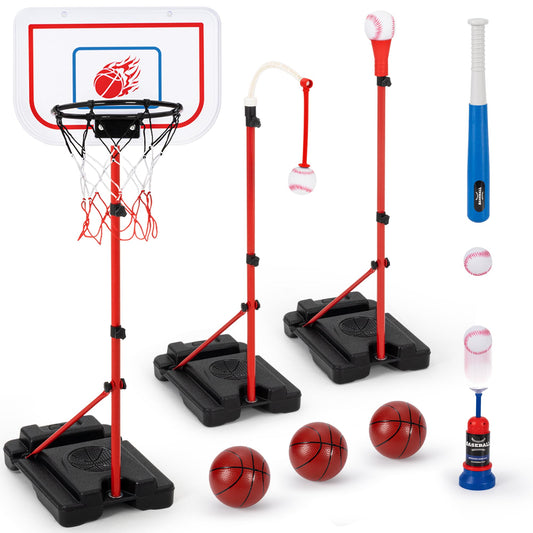 5-in-1 Kids Basketball Hoop and T-Ball Set
