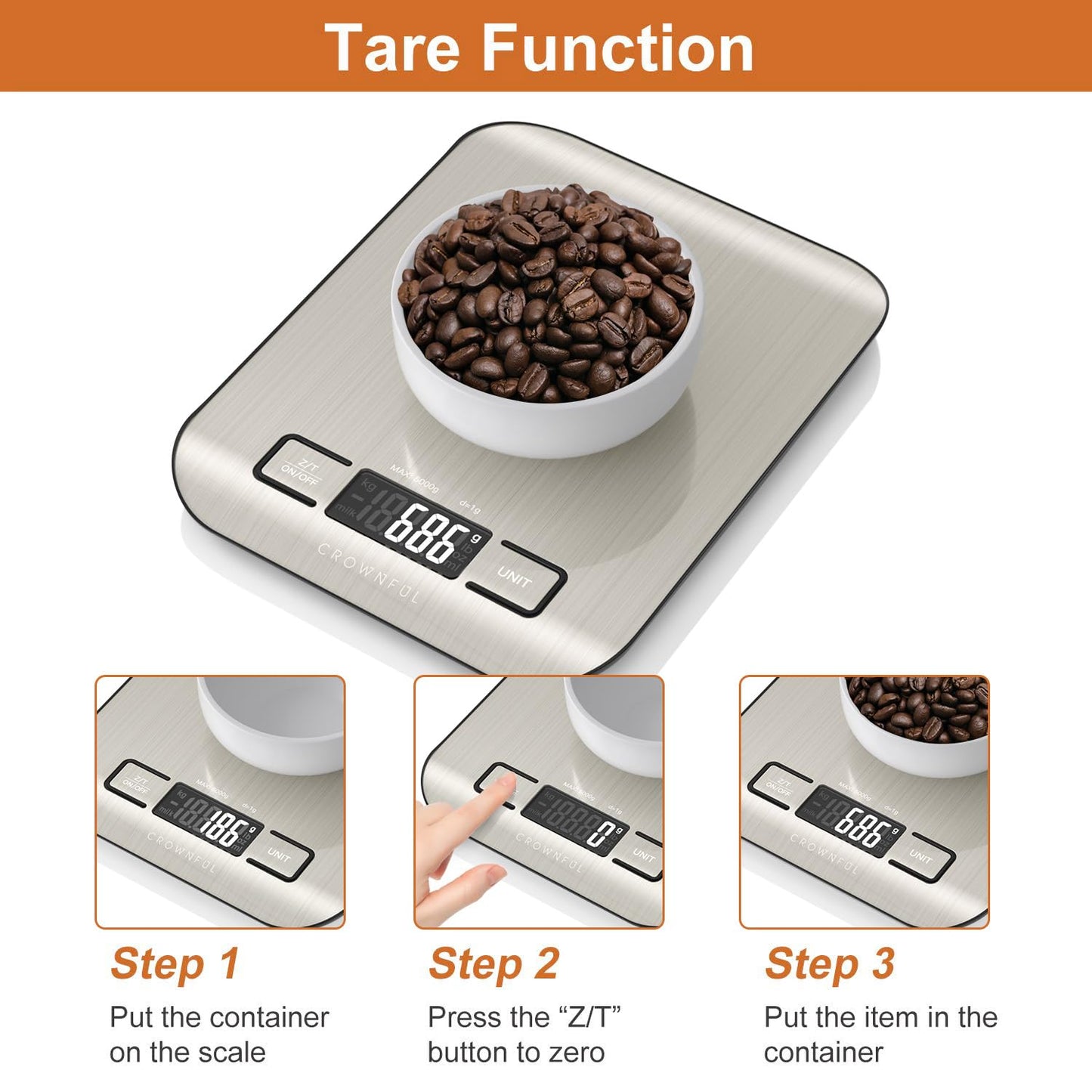 CROWNFUL Digital Kitchen Scale with Tare Function