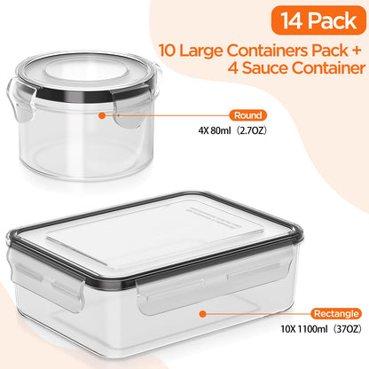 28 Pcs Food Storage Containers with Lids (14 Lids & 14 Containers),Airtight BPA Free Microwave Dishwasher/Freezer Safe Plastic Food Containers Set for Kitchen Organization for Meal Prep & leftover