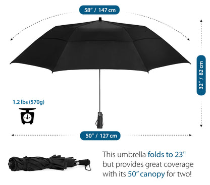 58 Inch Compact Travel Golf Umbrella - Windproof