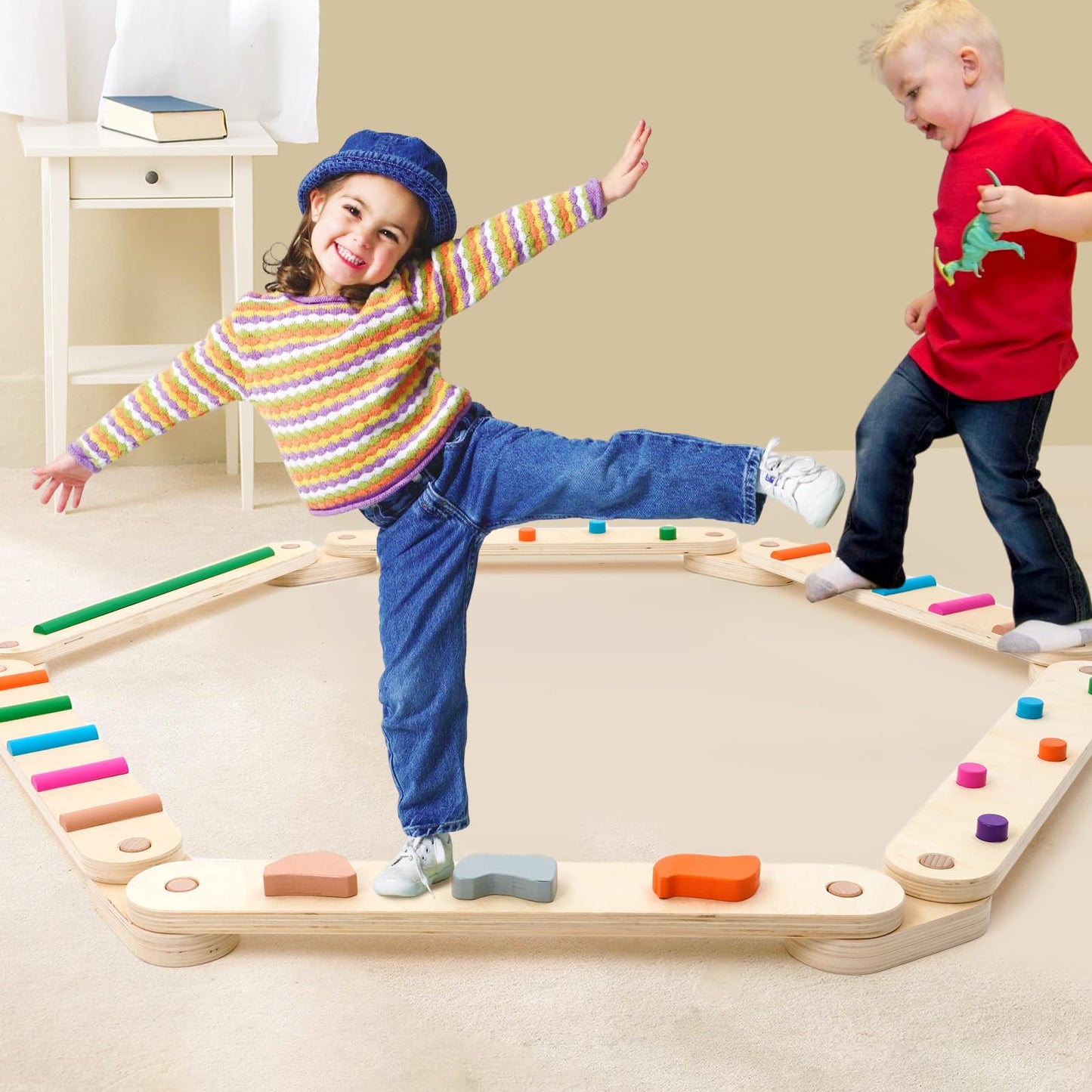 Kids Wooden Balance Beam for Coordination and Stability