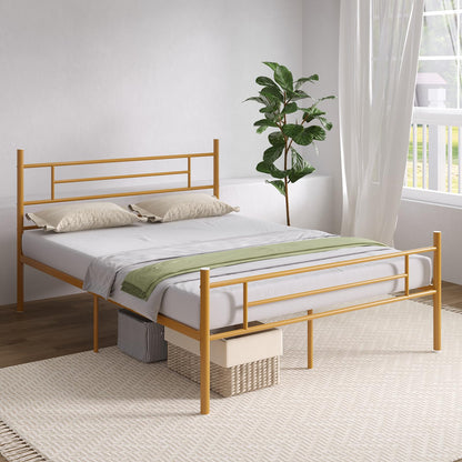 Novilla Queen Bed Frame with Headboard and Footboard, 14 Inch Metal Platform Bed Frame with Under Bed Storage, No Box Spring Needed, Strong Metal Slats Support, Gold