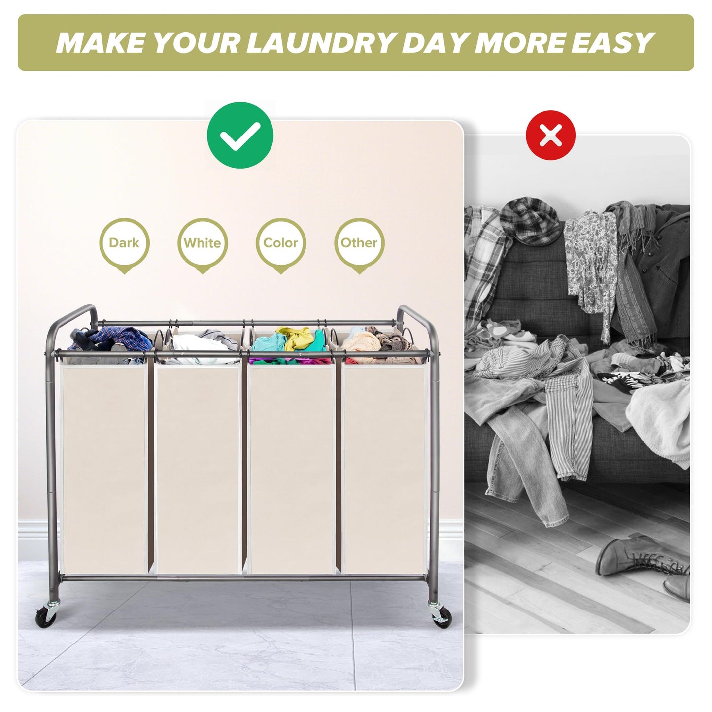 Laundry Sorter Hamper with Wheels by STORAGEIDEAS
