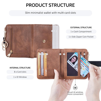 POIUGOYA Slim Wallet for Women,RFID Blocking Bifold Credit Card Holder with Zipper Coin Pocket,ID Window,Keychain