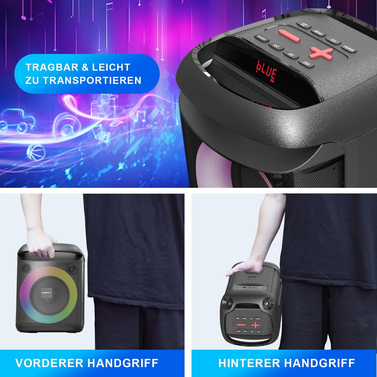 AIMAX Bluetooth Karaoke Machine with 2 Microphones