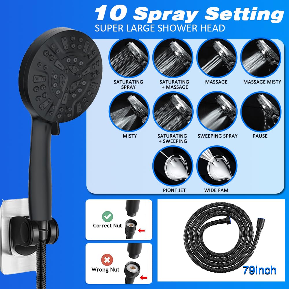 Filtered Black Rain Shower Head Set with Handheld