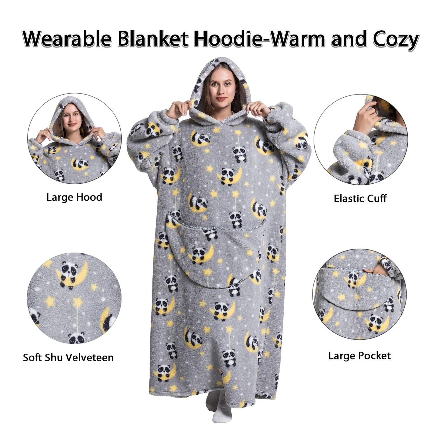 Pterygoid Blanket Hoodie Extra Long,Wearable Blanket with Sleeve for Women Men,Hoodie Blanket with Huge Pocket and Hooded