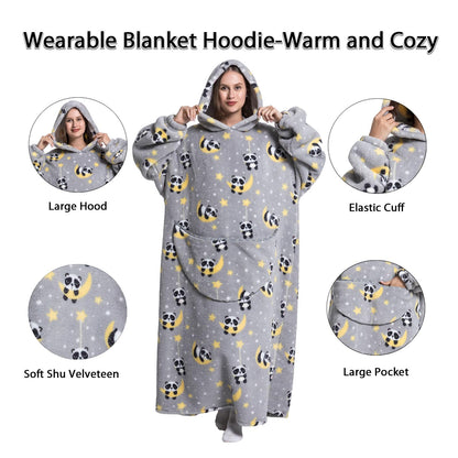 Pterygoid Blanket Hoodie Extra Long,Wearable Blanket with Sleeve for Women Men,Hoodie Blanket with Huge Pocket and Hooded