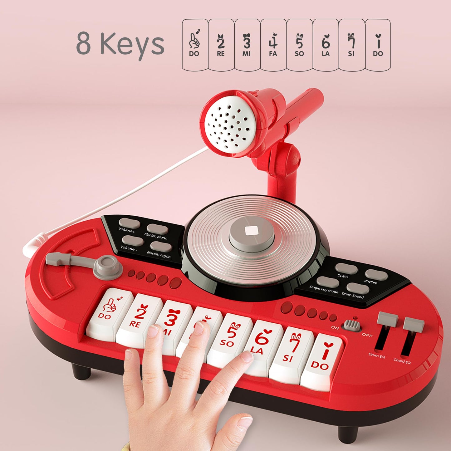 Girls DJ Mixer Piano Toys - Piano for Baby 1 2 3 Years Old 8 Keys Keyboard Learning Musical Instruments for Toddlers 1-3 Birthday Gifts Toy Piano with Microphone