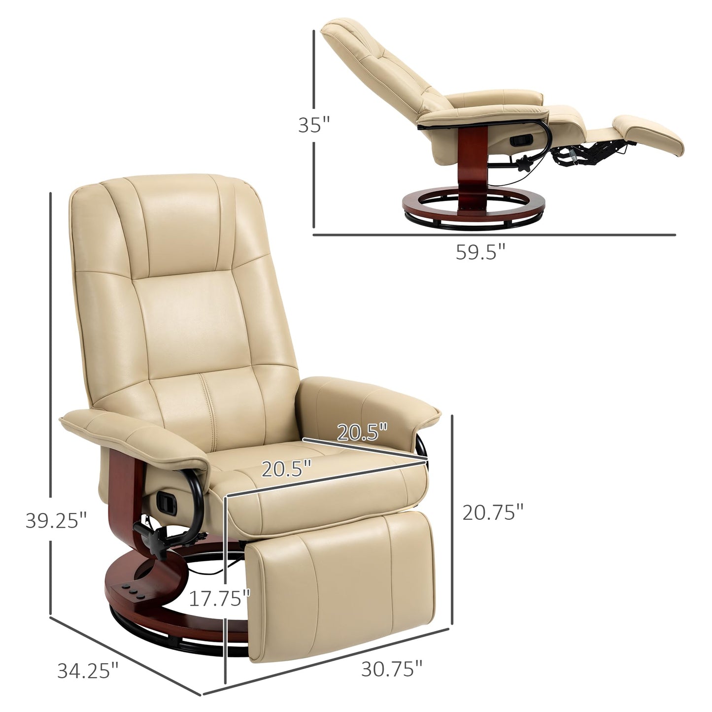 HOMCOM Cream White Recliner Lounge Chair