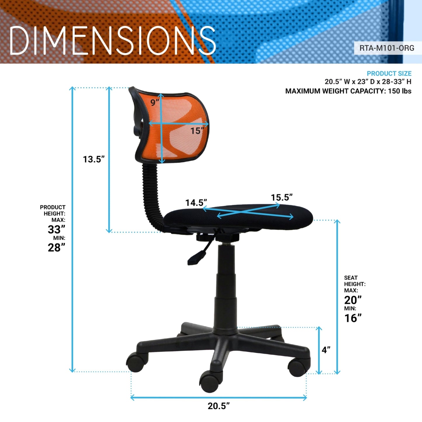 Student Mesh Task Office Chair. Color: Orange