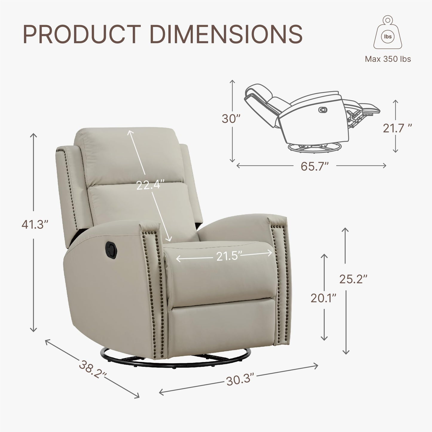 KISLOT Leather Recliner Chair with Swivel Rocker