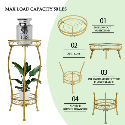 Tall Black Metal Plant Stand 2 Tier Heavy Duty