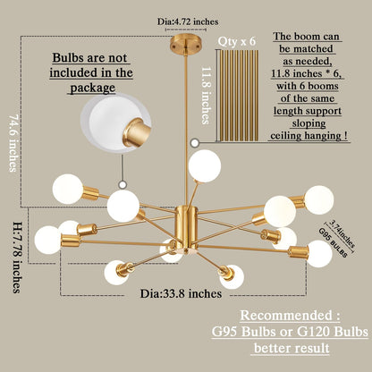 Gold Chandelier for High Ceilings, 12 Lights