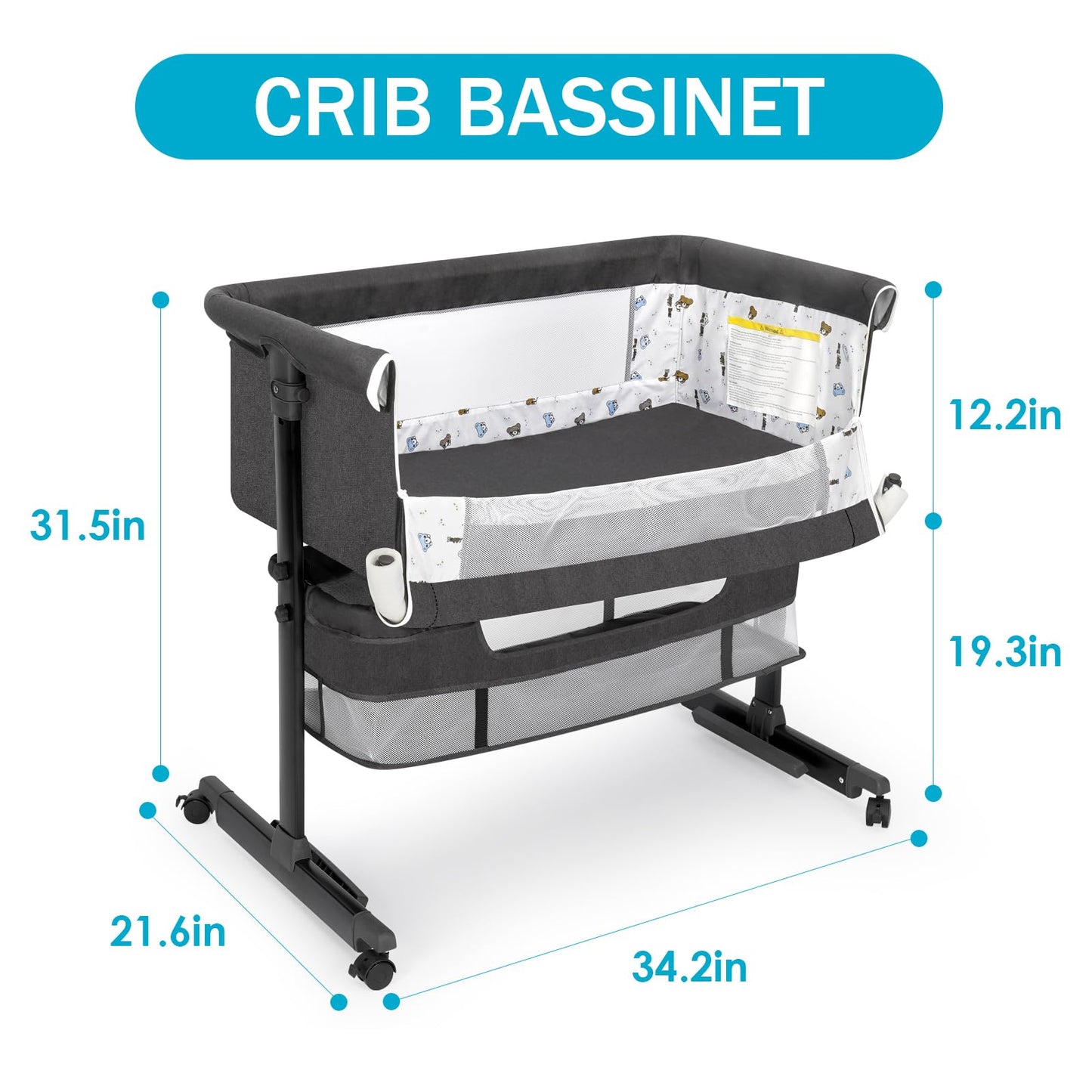 Portable Baby Bassinet Bedside Sleeper - Dark Gray