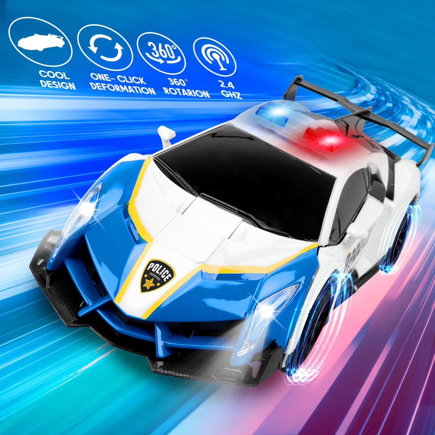 Remote Control Transformer Police Car with LED Light