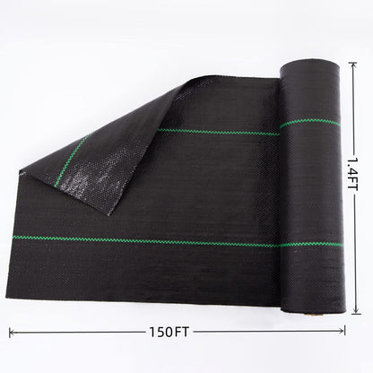 EXTRAEASY Garden Weed Barrier Landscape Fabric,Weed Block Fabric Heavy Duty 3.2OZ,Woven Mulch for Landscaping Ground Cover Weed Control Fabric, Black Garden Bed Liner (1.4ft x 150ft)
