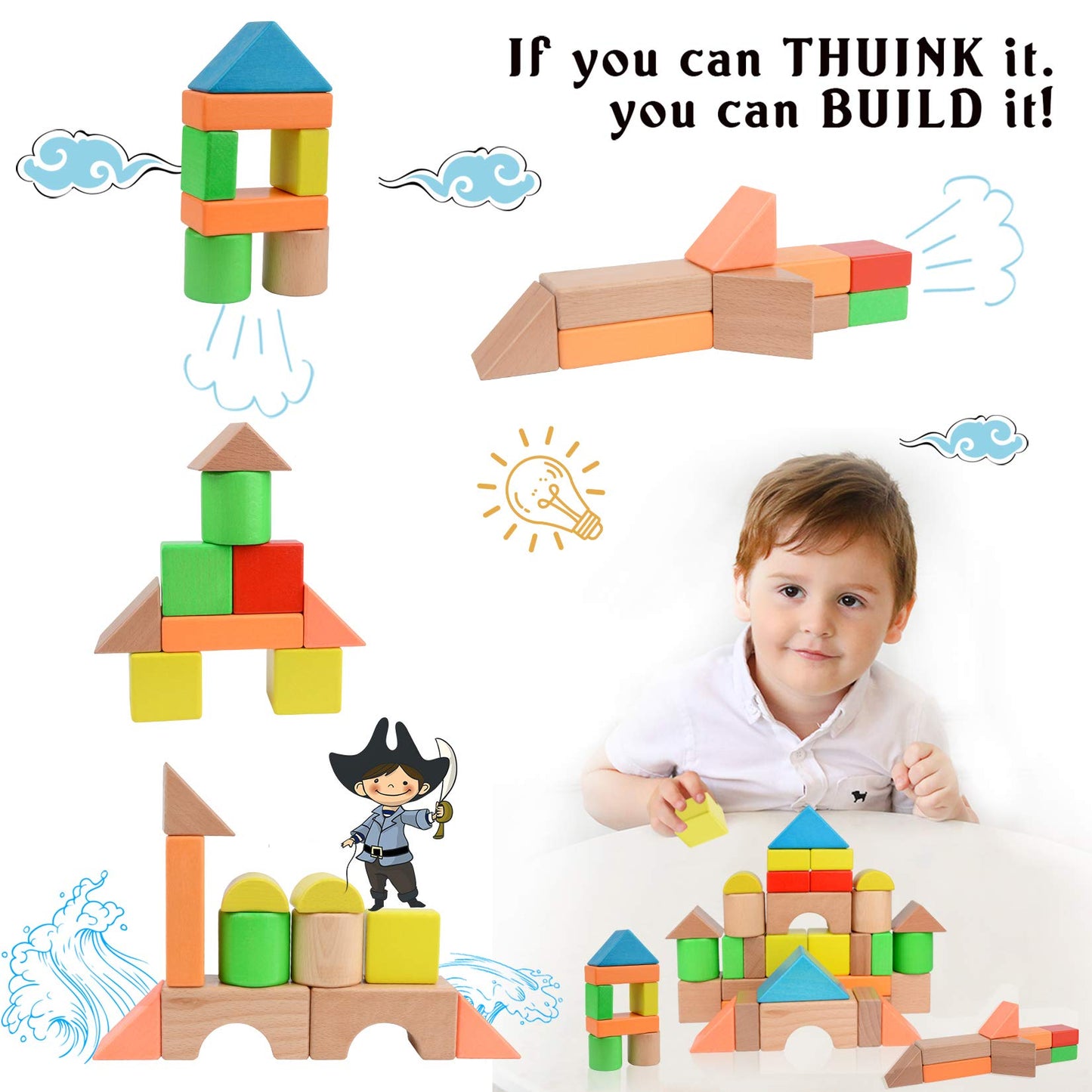Large Wooden Building Blocks Set for Toddlers