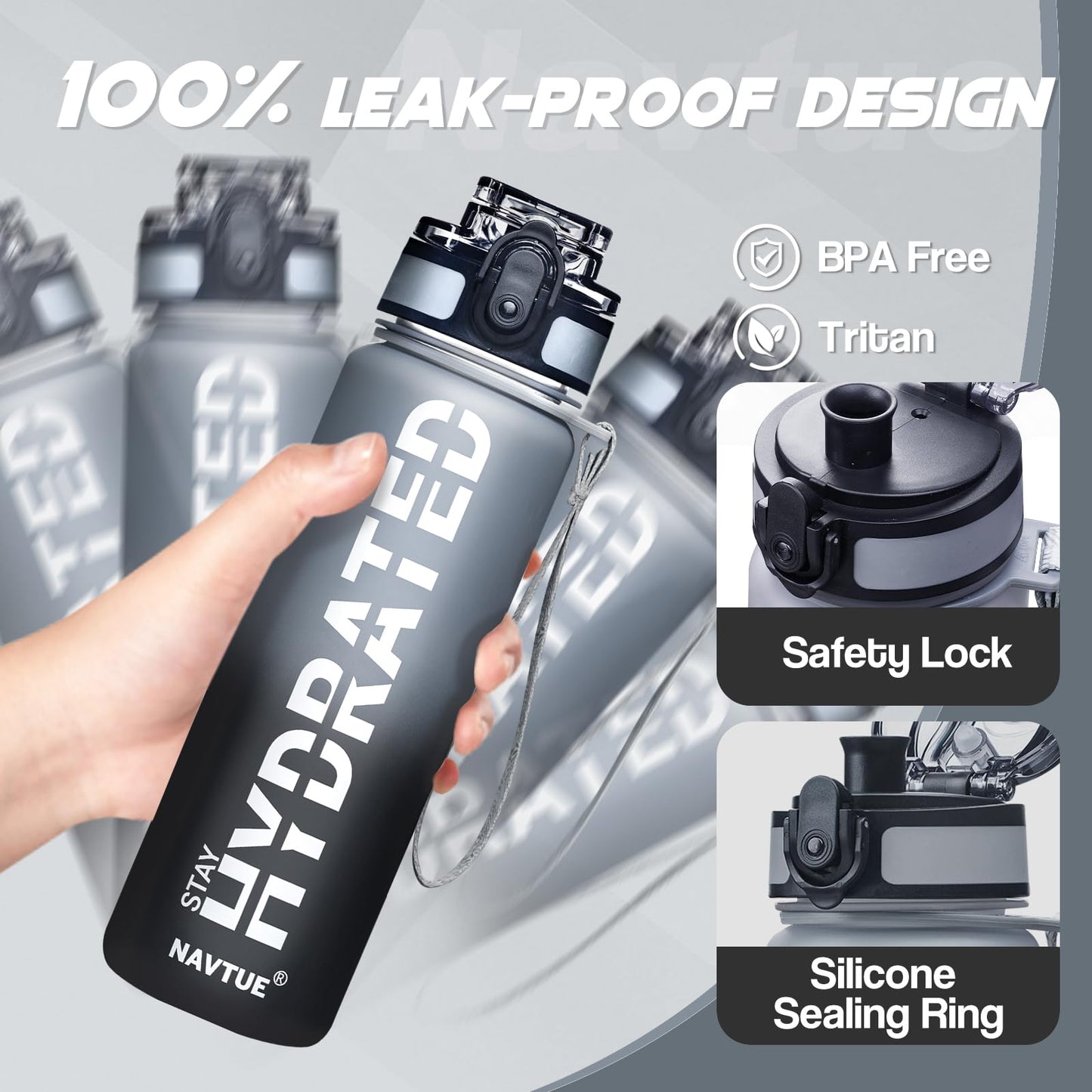 16oz Motivational Water Bottle with Time Marker