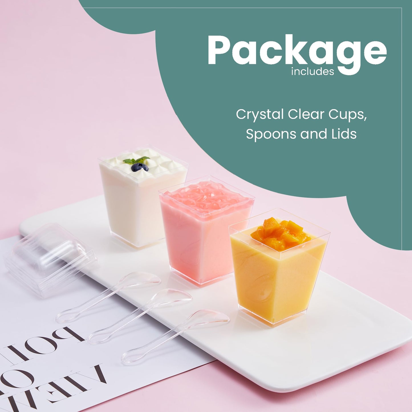 50 Pack 5 oz Mini Dessert Cups with Lids & Spoons