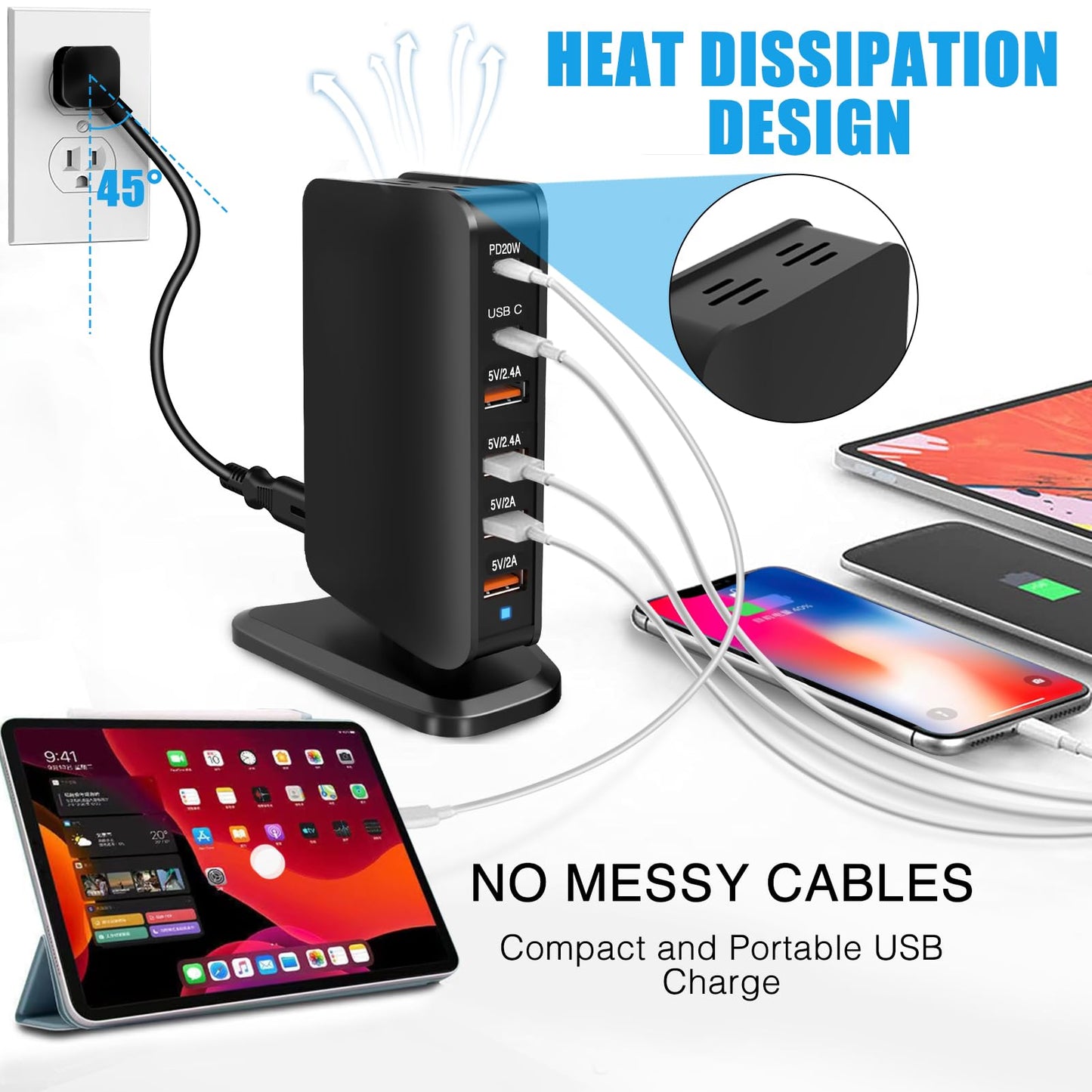 Multi USB Charger Block with 20W PD Fast Charging