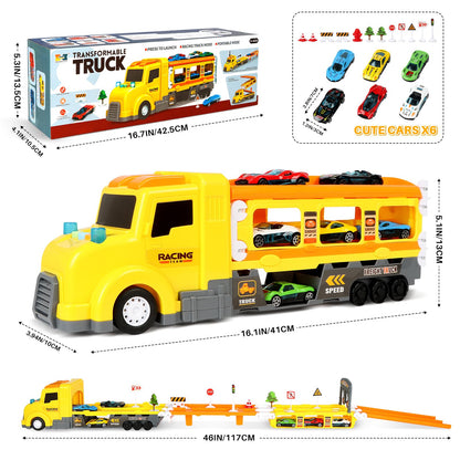 Carrier Truck Race Track Set with 6 Toy Cars