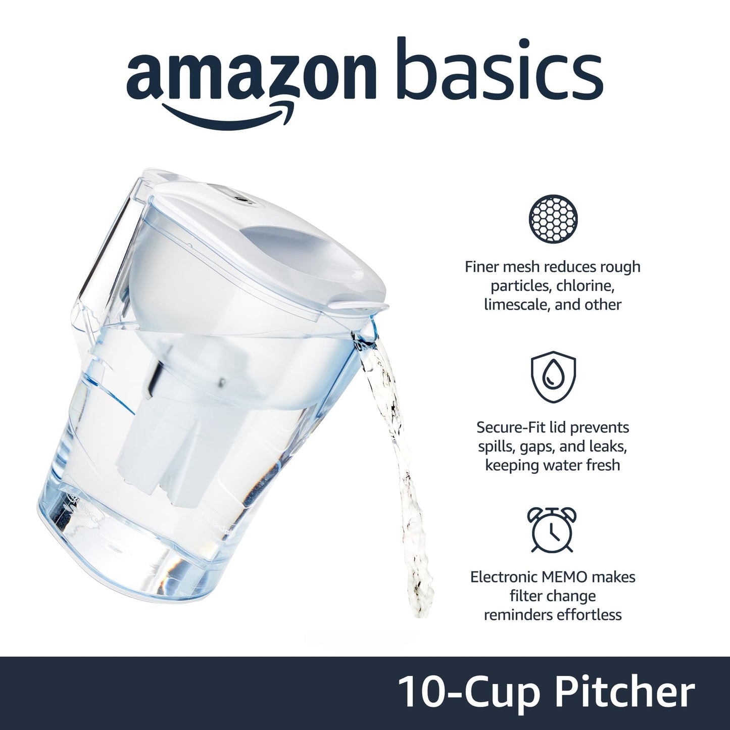 10-Cup Water Filter Pitcher by Amazon Basics
