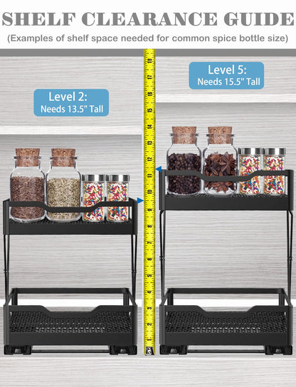 Pull Out Spice Rack Organizer - 2 Tier Metal