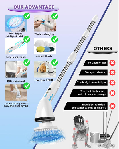 Electric Spin Scrubber with 6 Brush Heads
