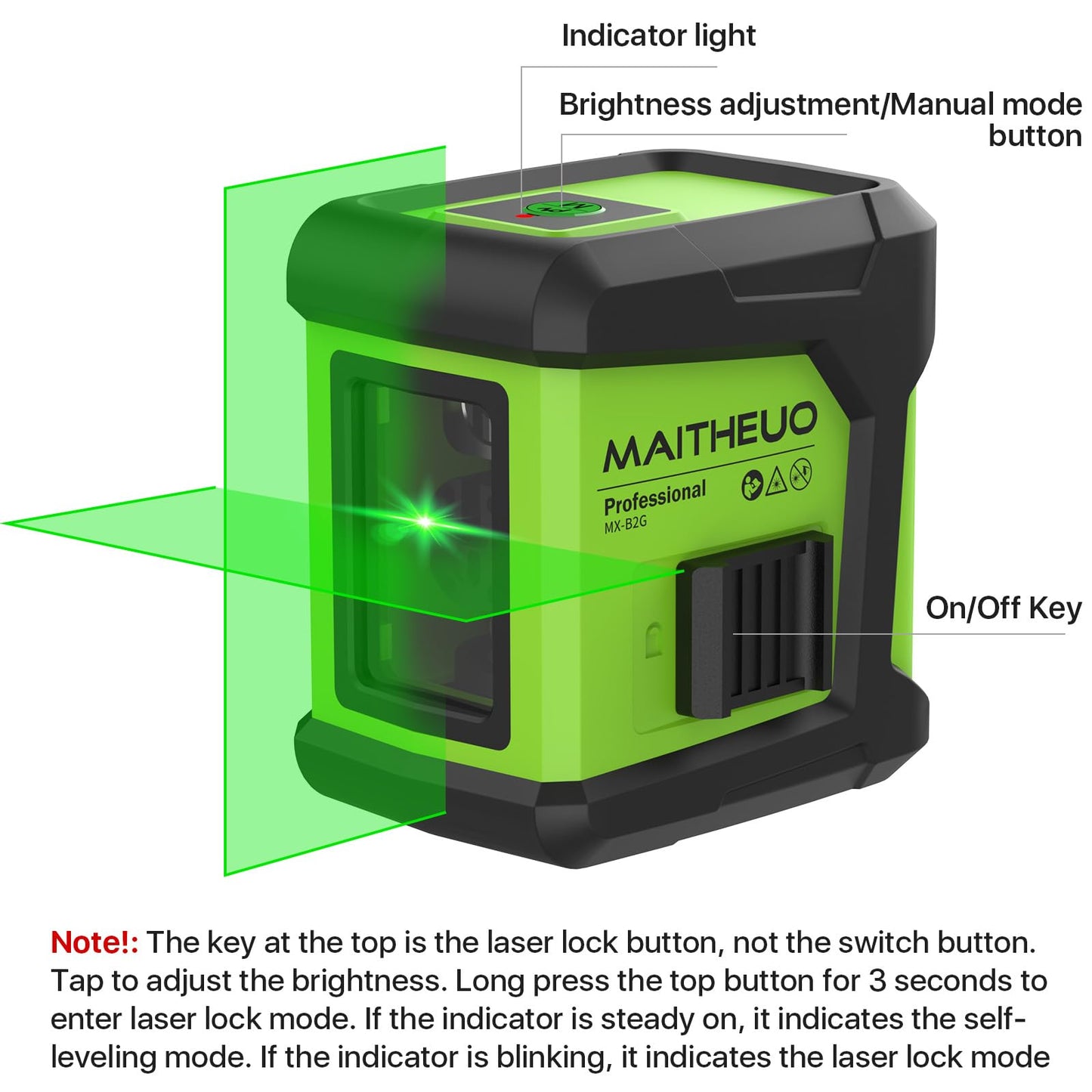 Self Leveling Laser Level, MAITHEUO 100FT Green Beam Cross Line Laser Level for Picture Hanging and Home Renovation with Magnetic Base, Battery, Carrying Bag