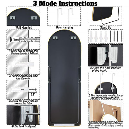 57" Gold Arch Full Length Mirror for Home
