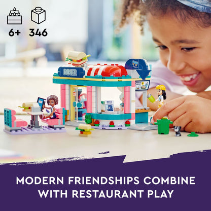 LEGO Friends Heartlake Downtown Diner Building Toy - Restaurant Pretend Playset with Food, Includes Mini-Dolls Liann, Aliya, and Charli, Birthday Gift Toy Set for Boys and Girls Ages 6+, 41728