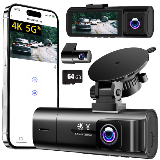 3-Channel Dash Cam with 64GB Card
