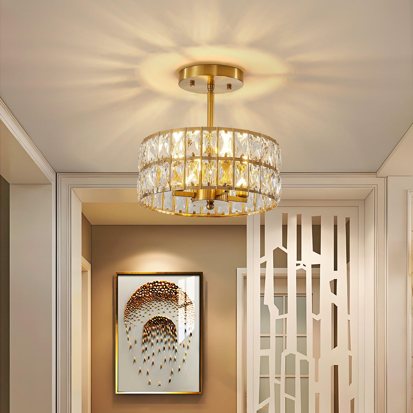 Modern Crystal Semi Flush Mount Ceiling Light